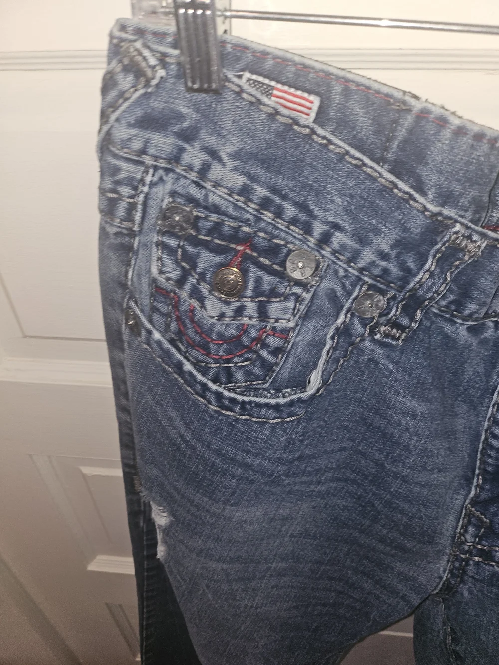 True Religion Men’s Dark Blue Distressed Boyfriend Jeans